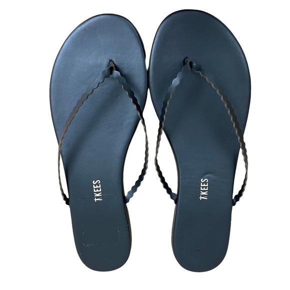 Tkees Sandal Flip Flops Studio Scalloped Leather Trim Cushioned Black Women 11 - Picture 8 of 10